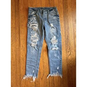 EUC Premium Boutique Distressed High Rise Women's Straight Jeans Size Small